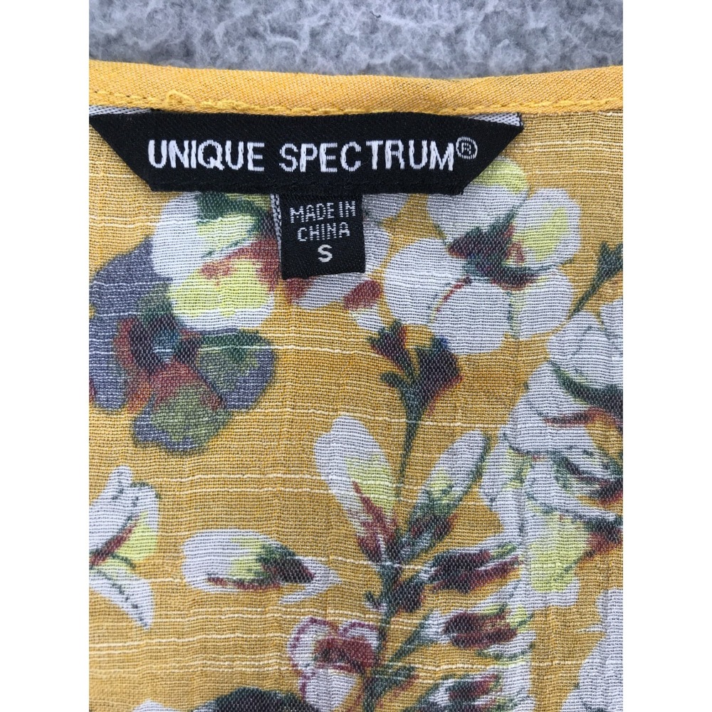 Unique Spectrum Blouse Women Size S 3/4 Bell Sleeves Empire Waist Yellow Floral - Picture 8 of 10